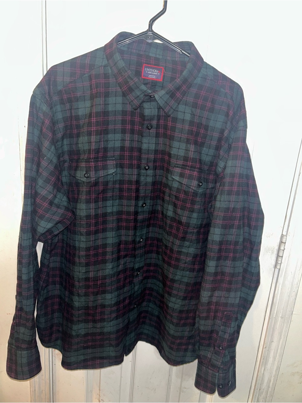 Men’s Green & Burgundy Plaid Button-Up Shirt